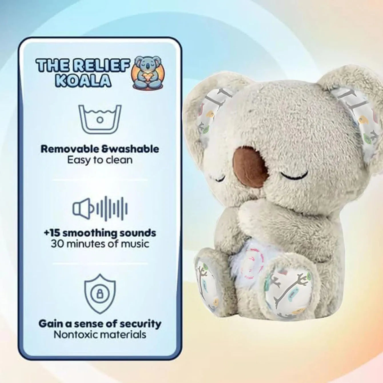 1Pc Evoraco Breathing Koala Plush - Soothing Stuffed Animal W/ Heartbeat, Anxiety Relief Gift for Birthday & Christmas